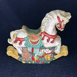 Doorstop, Cast Iron Christmas Rocking Horse. From the 1970’s or 1980’s, vintage
